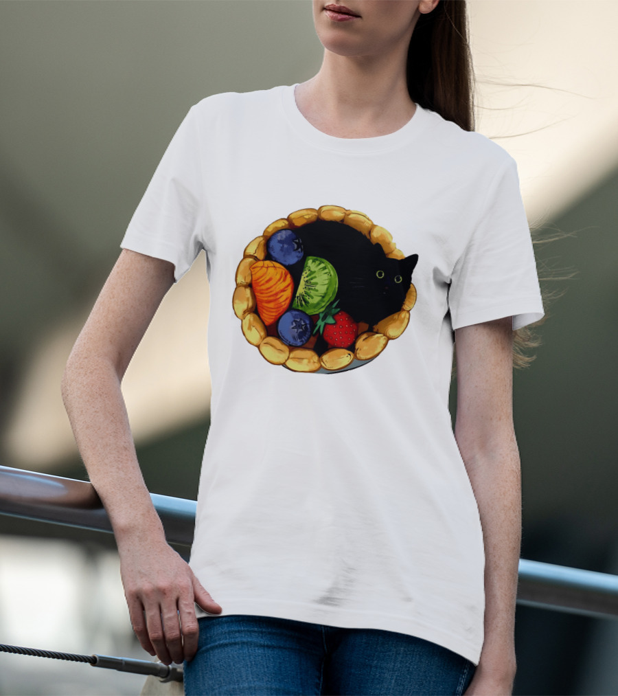 Black Cat Surrounded By Mixed Fruit Tart T-Shirt