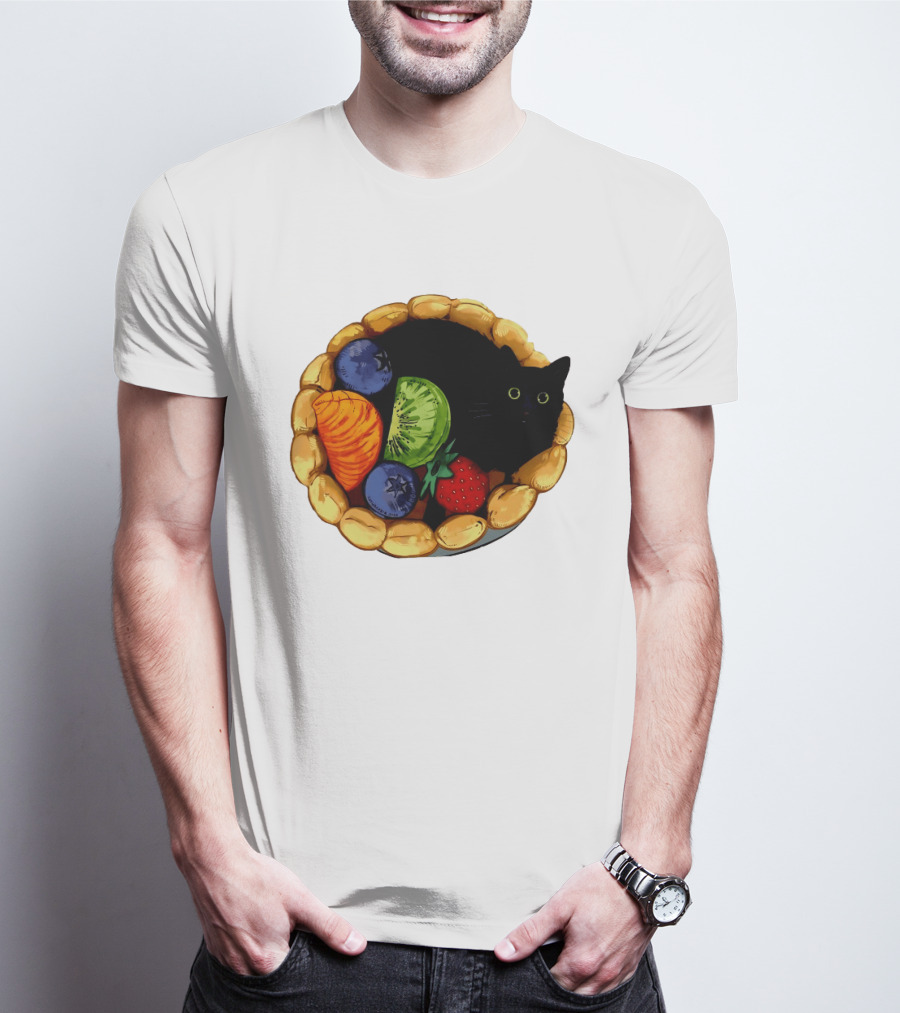Black Cat Surrounded By Mixed Fruit Tart T-Shirt