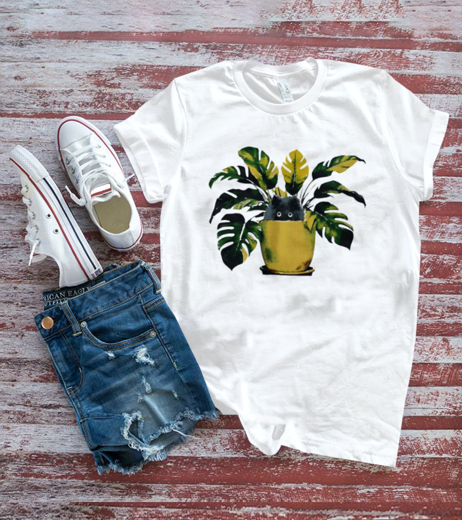 Cat In Monstera Potted Plant T-Shirt