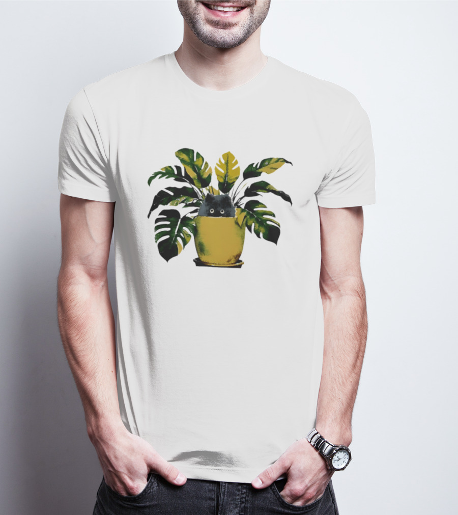 Cat In Monstera Potted Plant T-Shirt