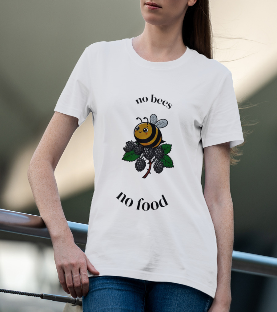 No Bees No Food Cute Bee On Leaf T-Shirt