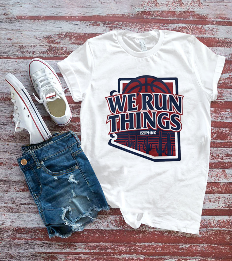 PHNX We Run Things Cactus Basketball Desert Scene T-Shirt