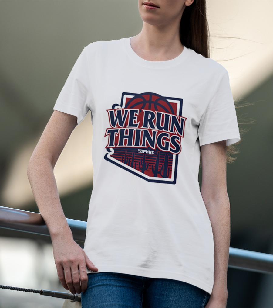 PHNX We Run Things Cactus Basketball Desert Scene T-Shirt