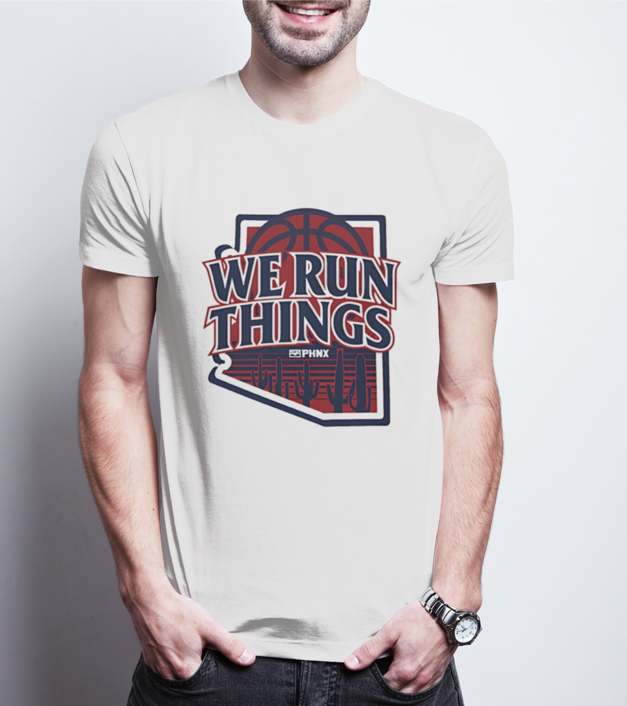 PHNX We Run Things Cactus Basketball Desert Scene T-Shirt