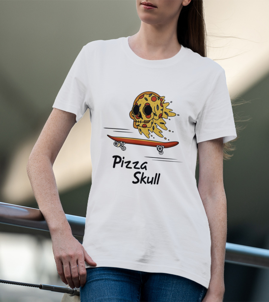 Pizza Skull Melting Slice Skateboard T-Shirt