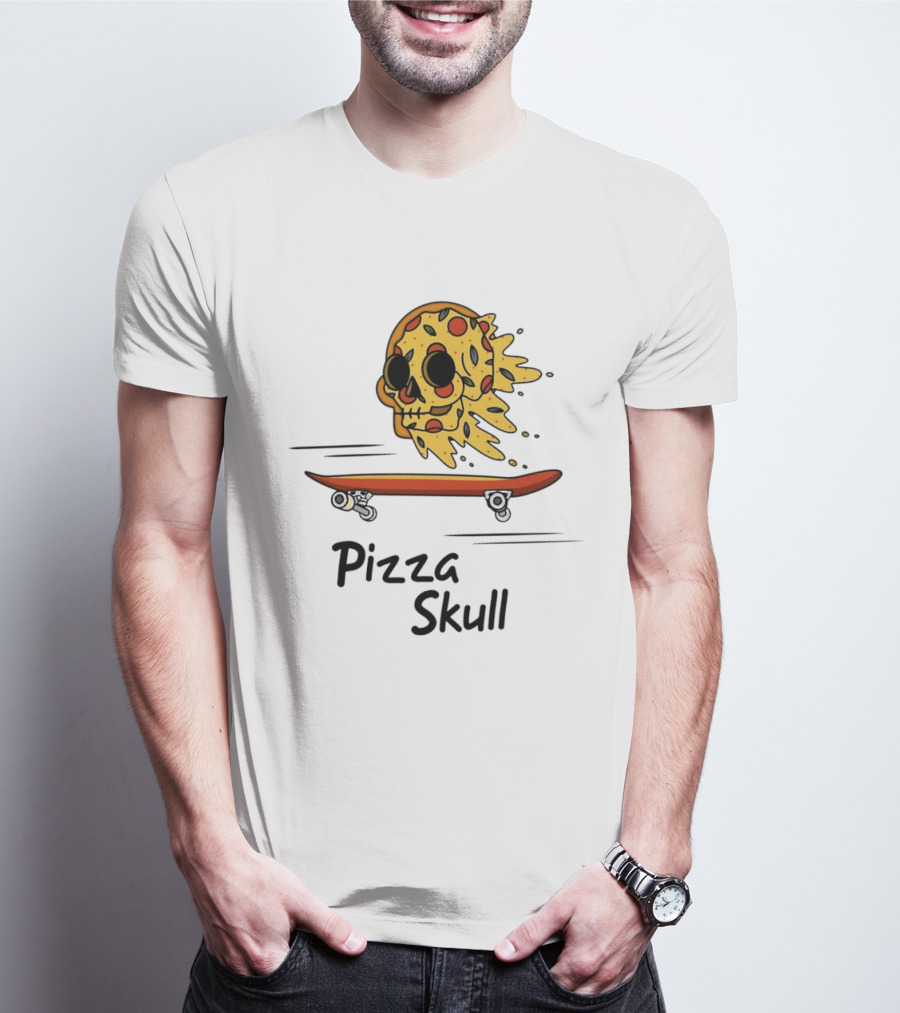 Pizza Skull Melting Slice Skateboard T-Shirt