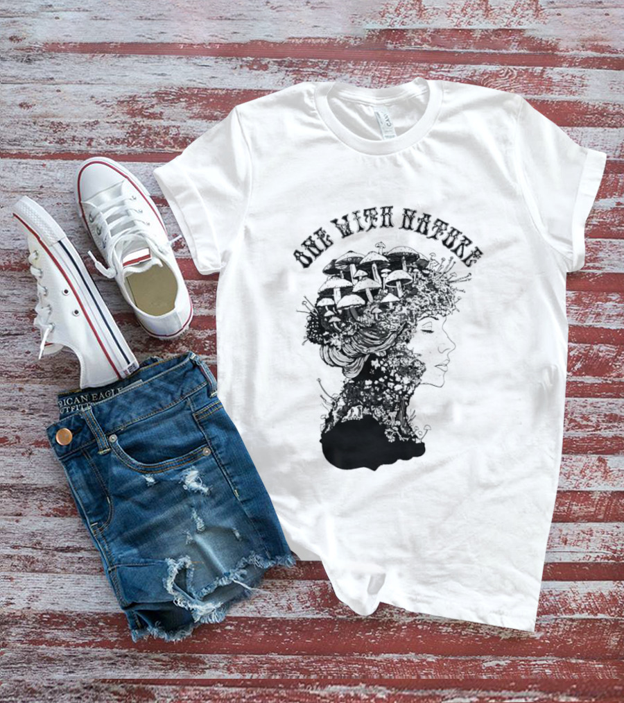 One With Nature Women Mushroom Psychedelic Fungi T-Shirt