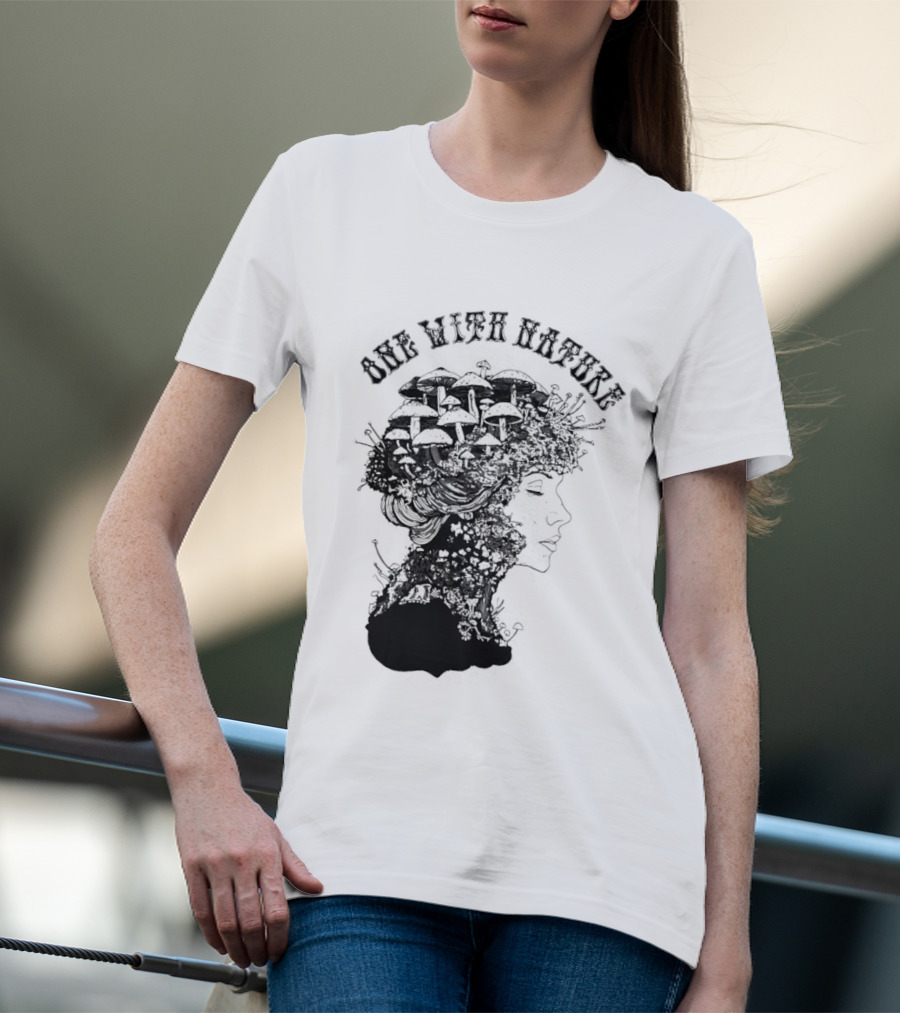 One With Nature Women Mushroom Psychedelic Fungi T-Shirt