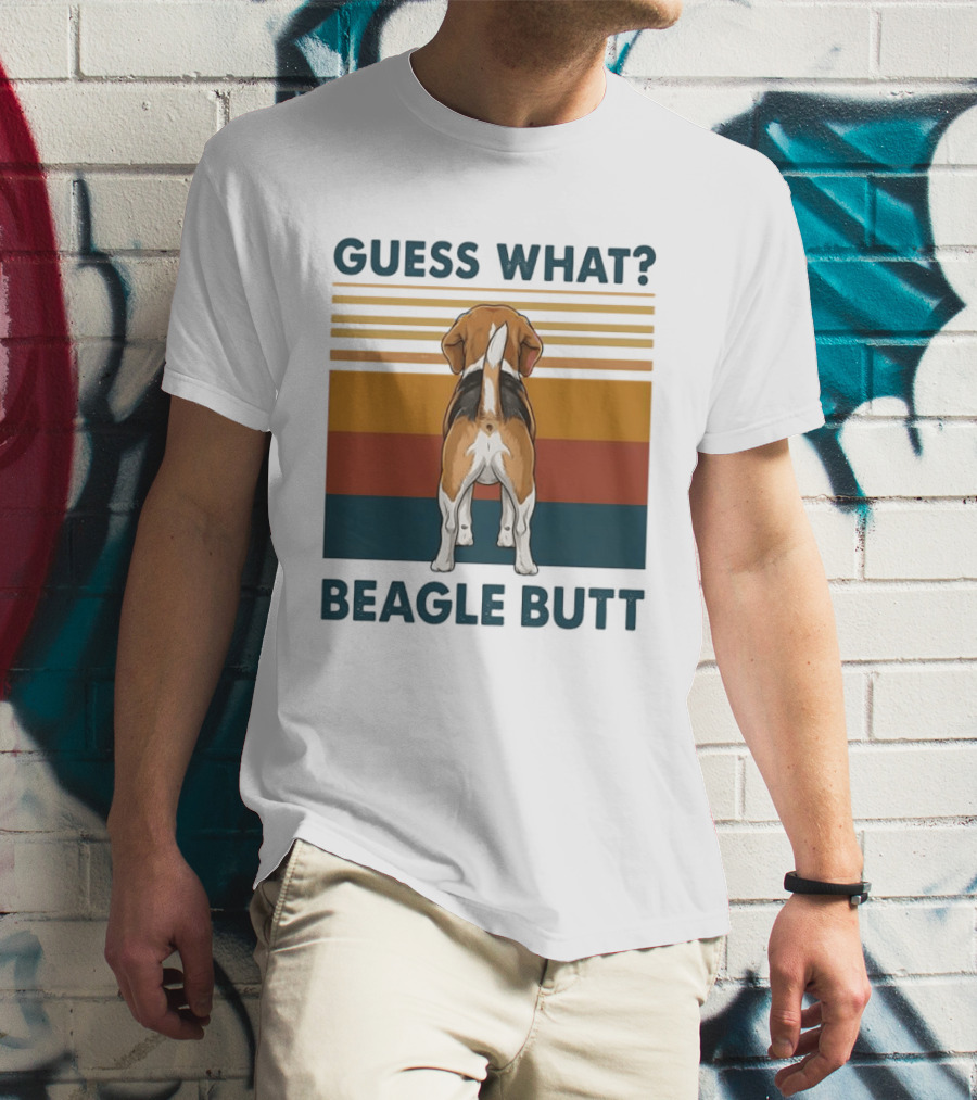 Guess What Beagle Butt Retro Stripes T-Shirt