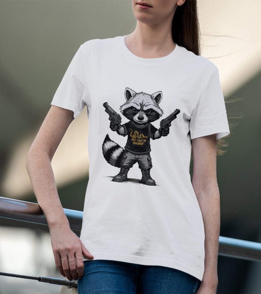 Raccoon With Dual Guns Don't Trust The Government Snake T-Shirt