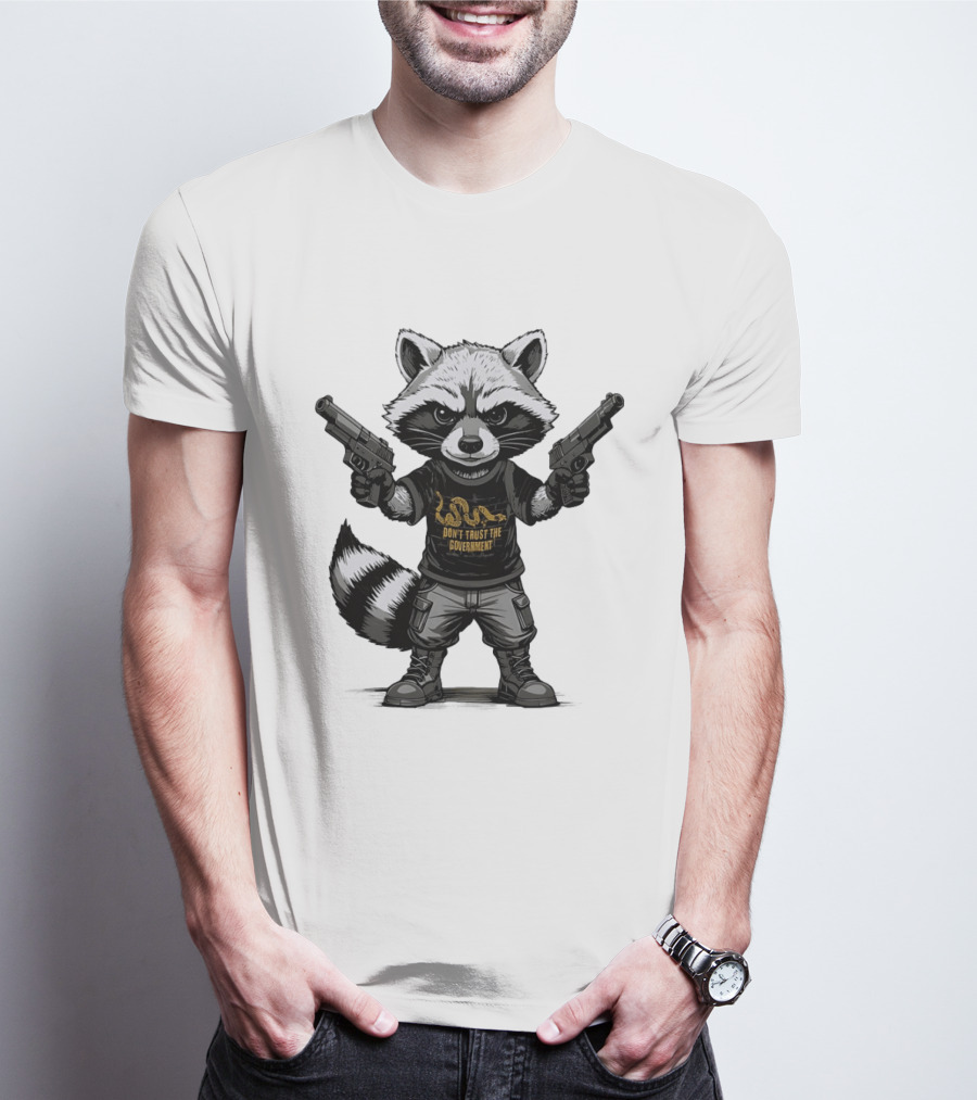 Raccoon With Dual Guns Don't Trust The Government Snake T-Shirt