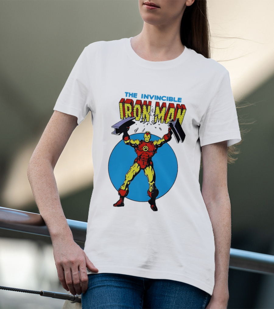 The Invincible Iron Man Bending Iron Bar Marvel Comic T-Shirt