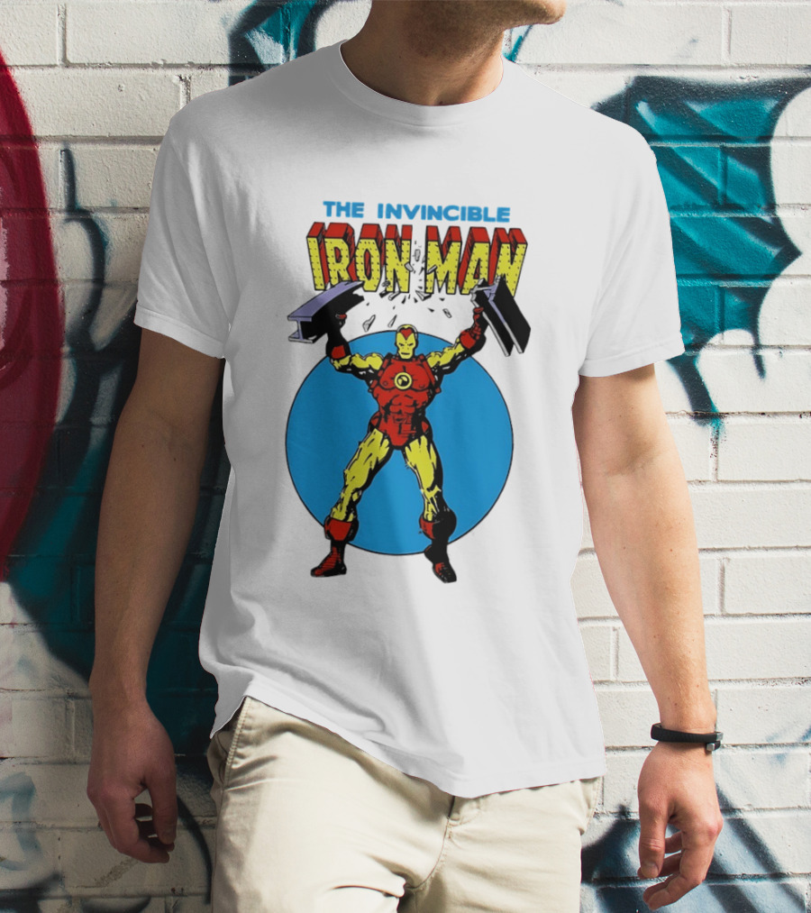The Invincible Iron Man Bending Iron Bar Marvel Comic T-Shirt