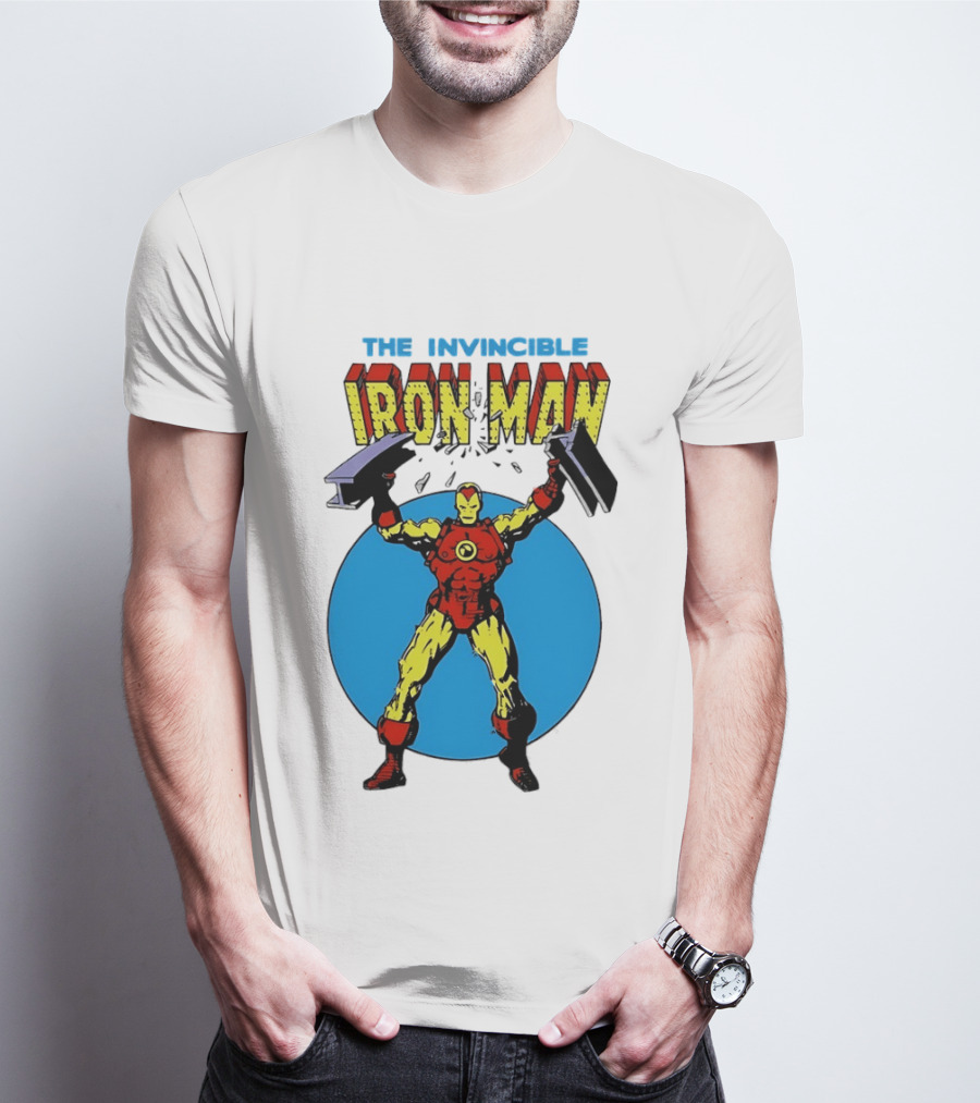 The Invincible Iron Man Bending Iron Bar Marvel Comic T-Shirt