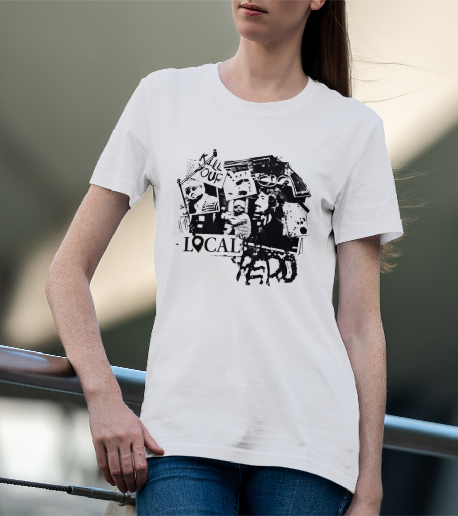 Kill Your Local Hero Revolver Collage Text Faces T-Shirt
