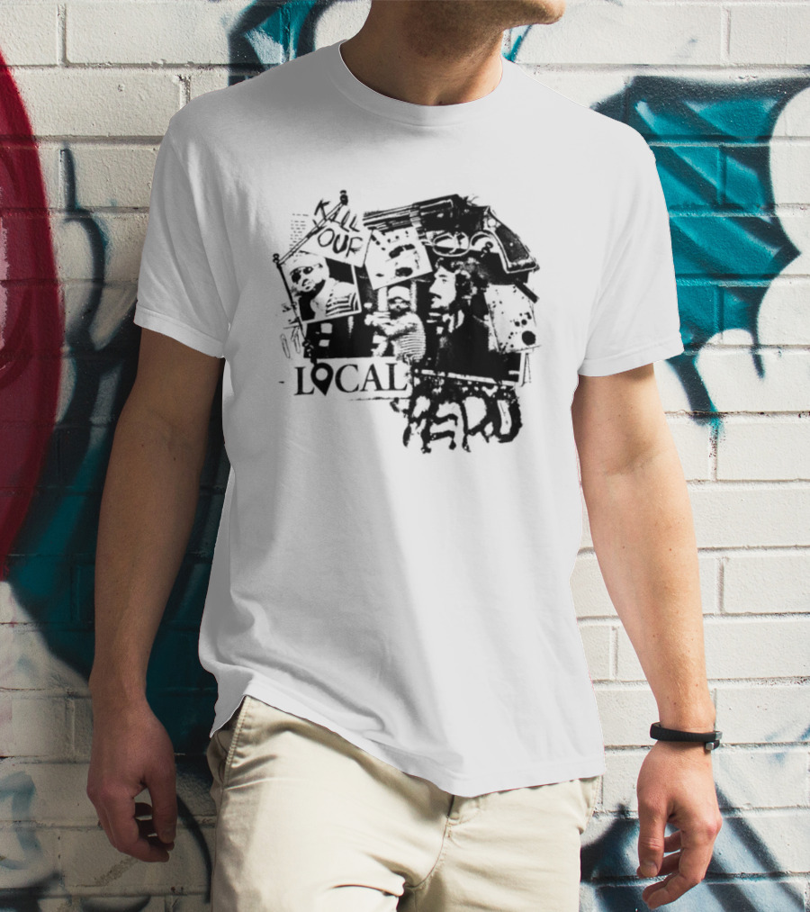 Kill Your Local Hero Revolver Collage Text Faces T-Shirt