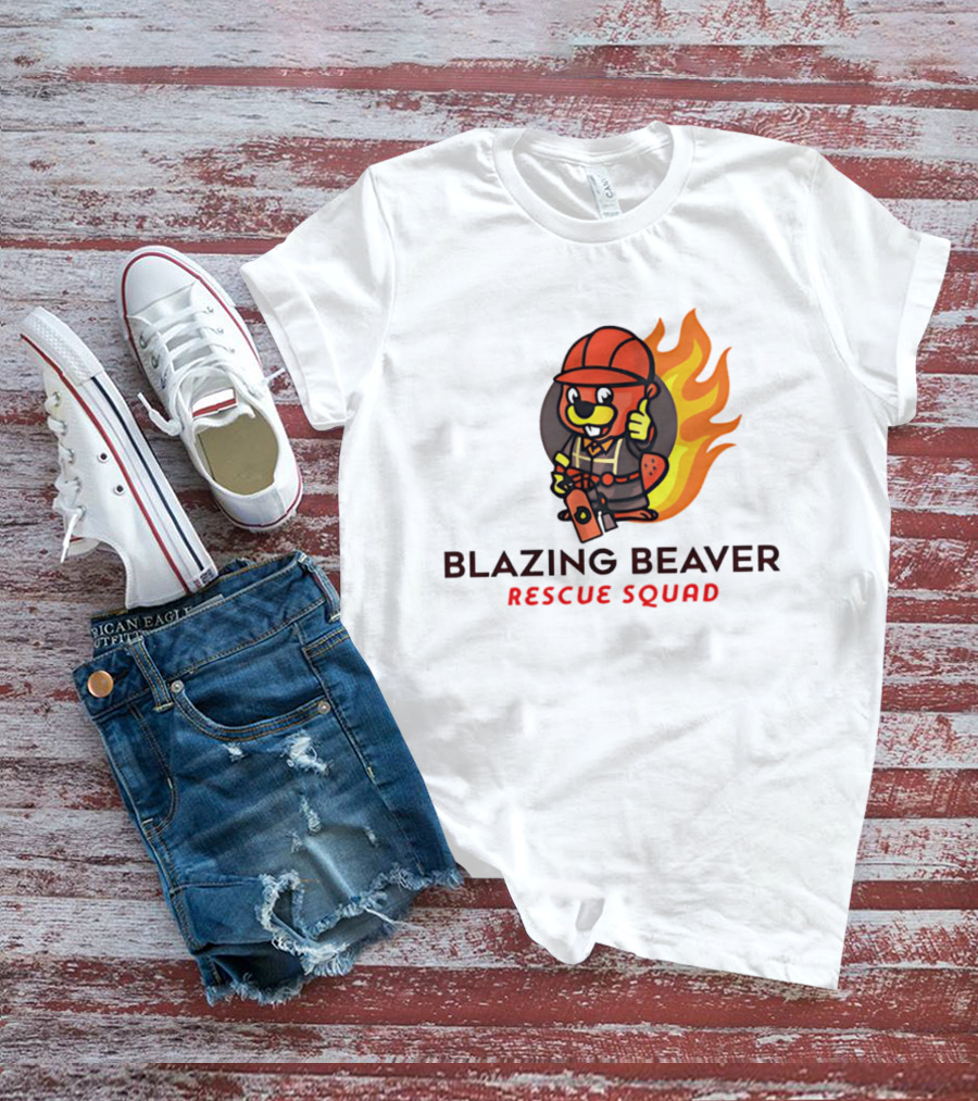 Blazing Beaver Firefighter Mascot Rescue Squad Flame T-Shirt