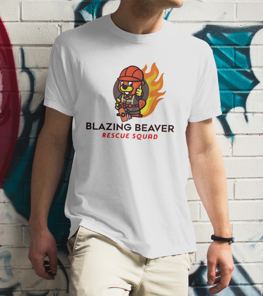 Blazing Beaver Firefighter Mascot Rescue Squad Flame T-Shirt