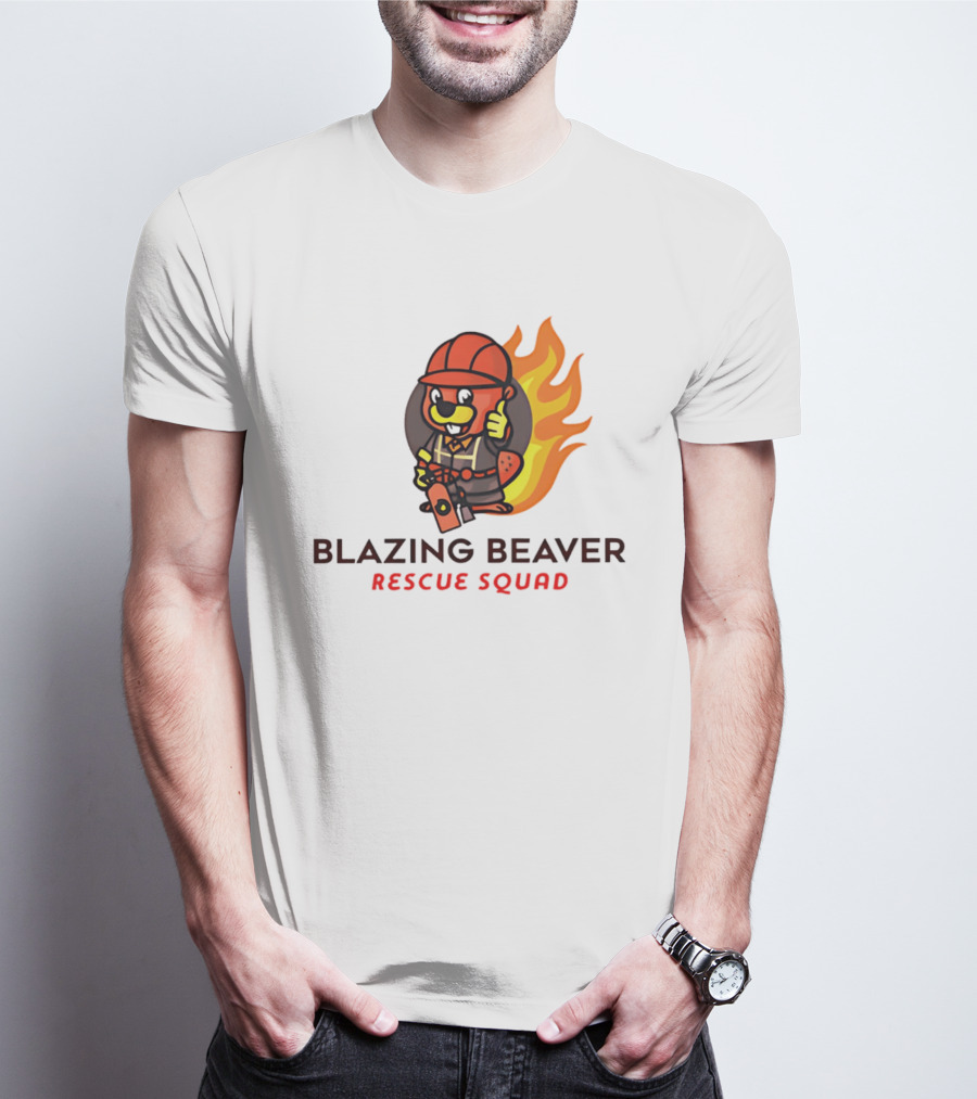 Blazing Beaver Firefighter Mascot Rescue Squad Flame T-Shirt