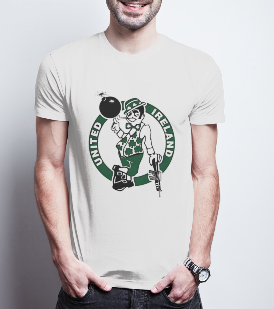 Boston Celtics United Ireland Mascot Holding Traditional T-Shirt