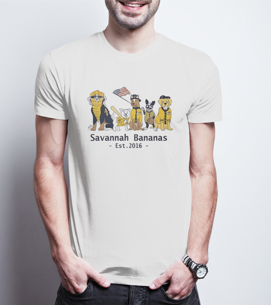Savannah Bananas Est 2016 Dogs With Baseball And American Flag T-Shirt