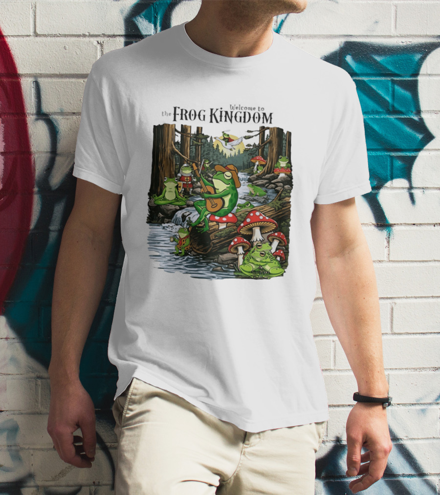 Frog Playing Guitar Forest Gathering Welcome To The Frog Kingdom T-Shirt