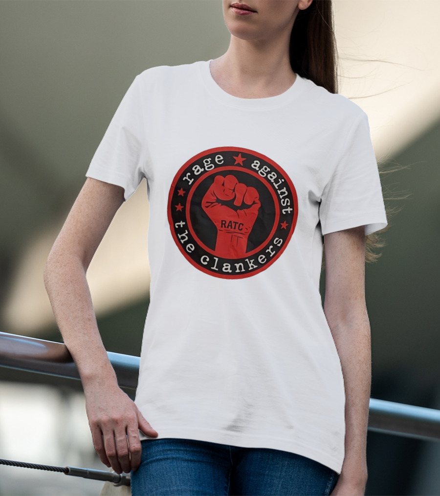 Rage Against The Clankers RATC Fist Emblem With Stars T-Shirt