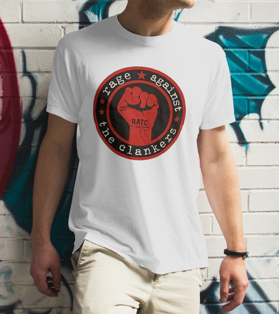 Rage Against The Clankers RATC Fist Emblem With Stars T-Shirt