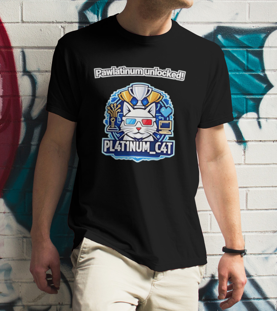 Pawlatinum Unlocked PL4T1NUM C4T Trophy Gamer Aesthetic T-Shirt