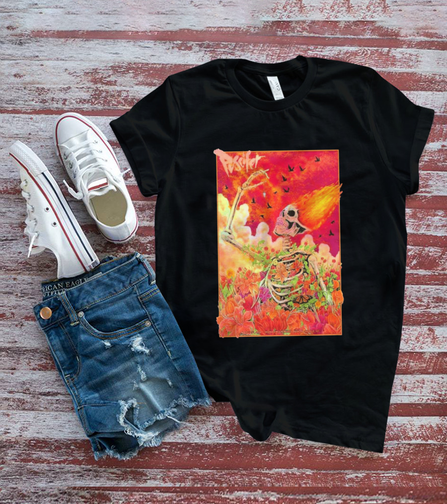 Puscifer March 31 2026 Thomas Wolfe Auditorium Asheville NC Skeleton Flames Flowers T-Shirt