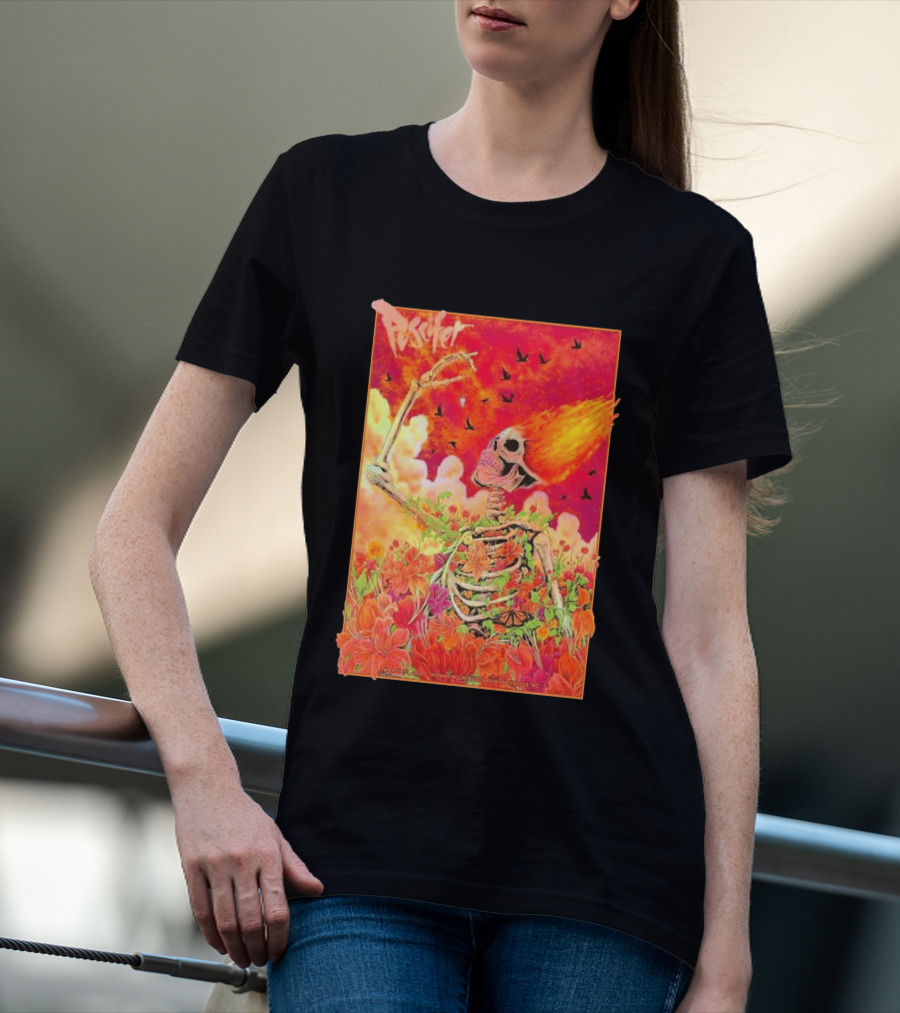 Puscifer March 31 2026 Thomas Wolfe Auditorium Asheville NC Skeleton Flames Flowers T-Shirt