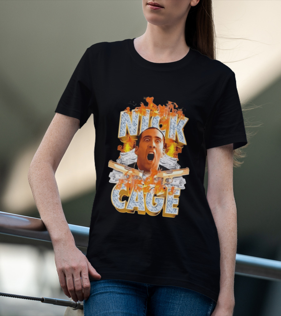 Nick Cage Castor Troy Money 90s Flames Gun Scene T-Shirt