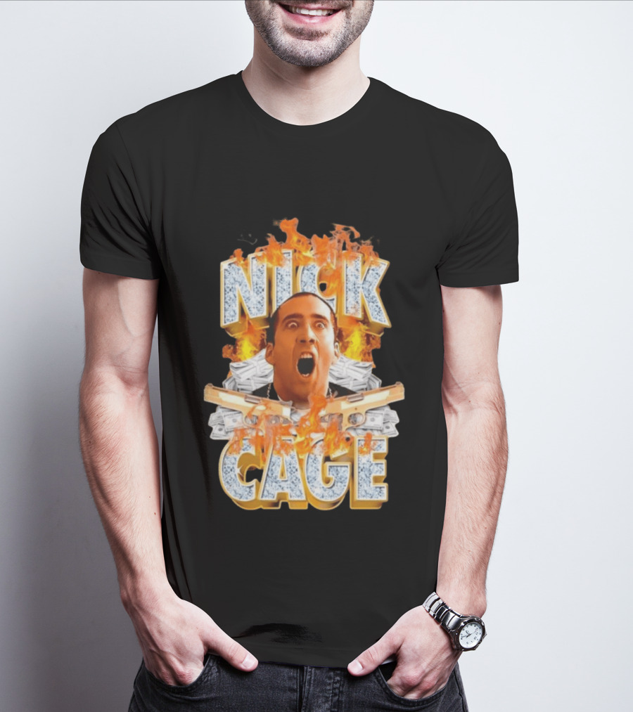 Nick Cage Castor Troy Money 90s Flames Gun Scene T-Shirt