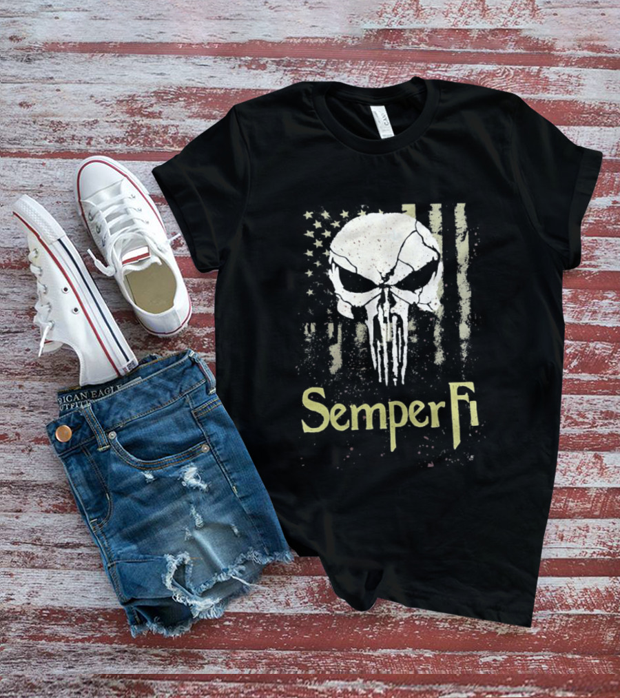 USA Flag Skull Semper Fi T-Shirt