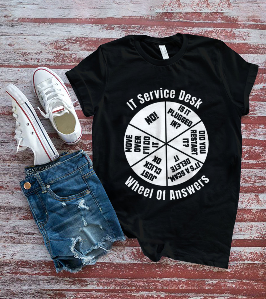 IT Service Desk Wheel Of Answers Funny Tech Support Guide T-Shirt
