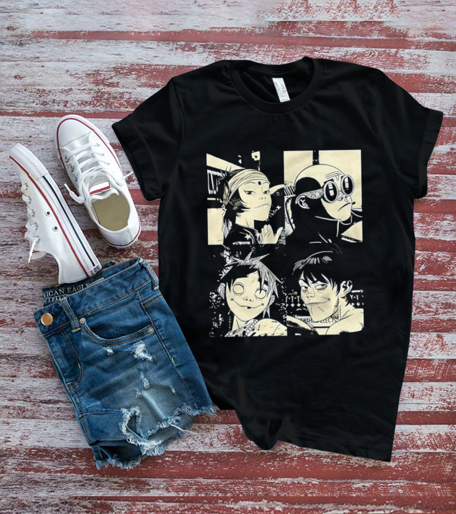 Gorillaz Band Members Cartoon Faces T-Shirt