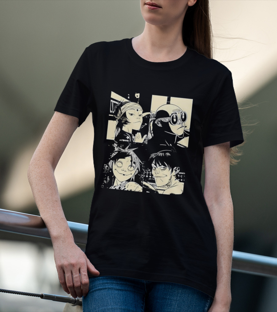 Gorillaz Band Members Cartoon Faces T-Shirt