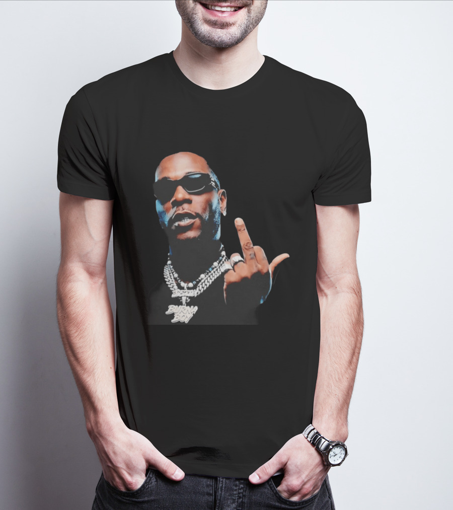 Burna Boy Middle Finger Gesture Bold Jewelry And Sunglasses Look T-Shirt