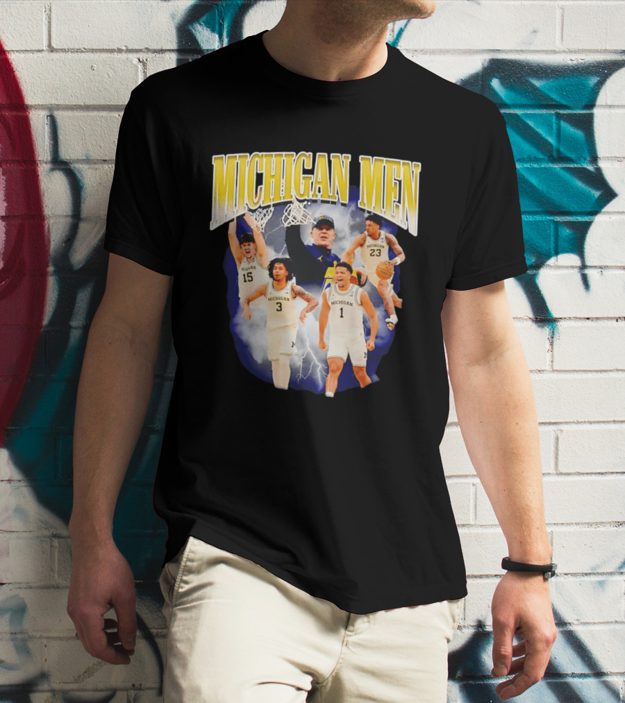 Michigan Men Basketball Player Collage 2026 Team Spirit Athletics Lightning T-Shirt
