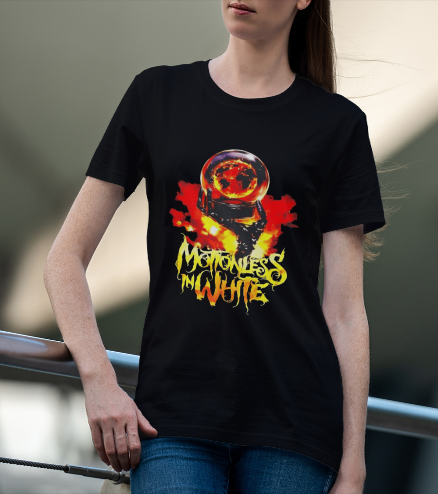 Motionless In White Scoring The End Of The World Gothic Crystal Ball Fiery Hand T-Shirt