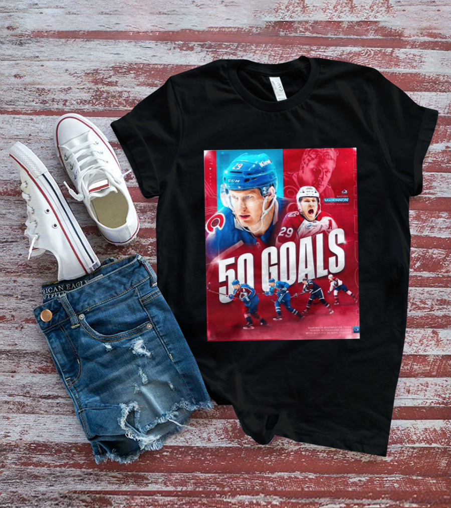 Colorado Avalanche Nathan MacKinnon 50 Goals Achievement NHL Career Milestone T-Shirt