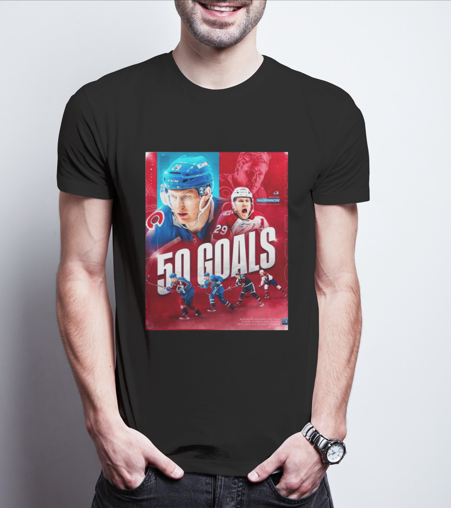Colorado Avalanche Nathan MacKinnon 50 Goals Achievement NHL Career Milestone T-Shirt