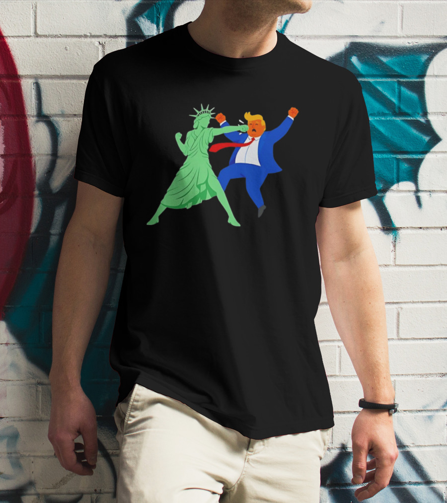 Statue Of Liberty Punching Trump Political Satire T-Shirt