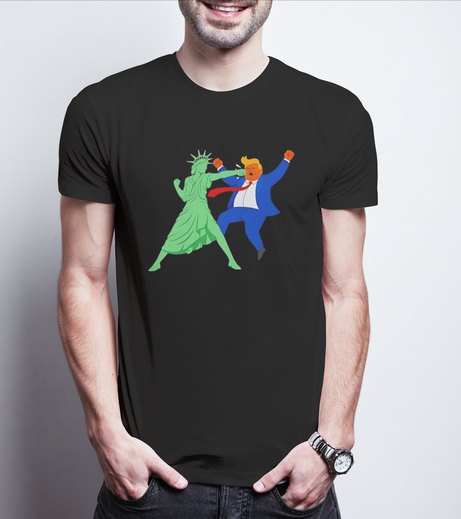 Statue Of Liberty Punching Trump Political Satire T-Shirt