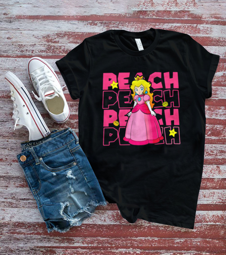 Super Mario Princess Peach With Stars And Coins Retro 1985 Disneyland T-Shirt