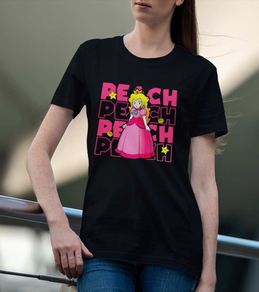 Super Mario Princess Peach With Stars And Coins Retro 1985 Disneyland T-Shirt