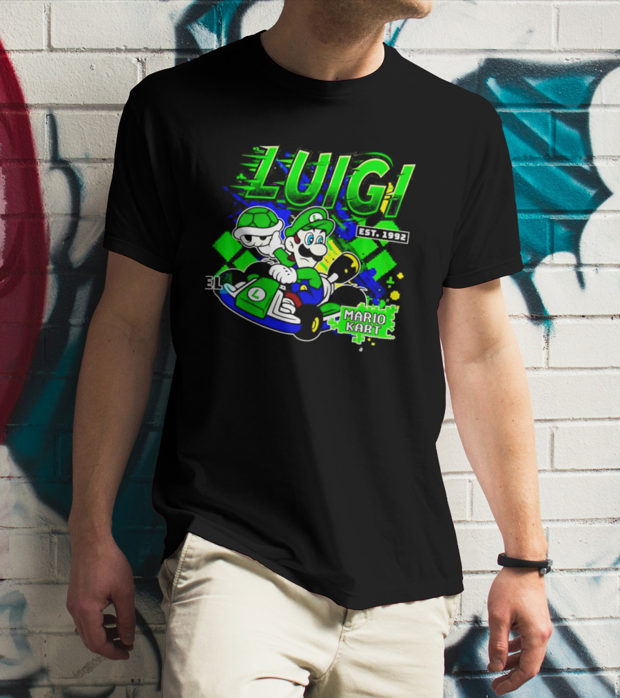 Super Mario Luigi Mario Kart Est 1992 Racing Green T-Shirt