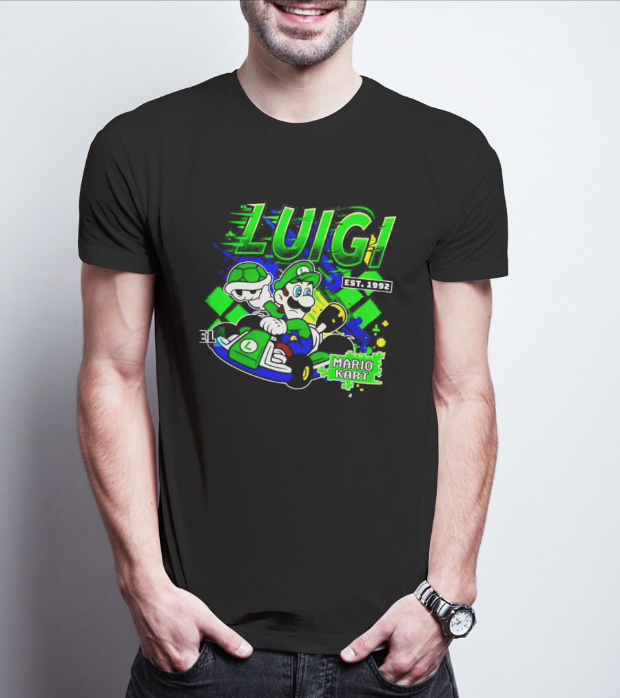 Super Mario Luigi Mario Kart Est 1992 Racing Green T-Shirt
