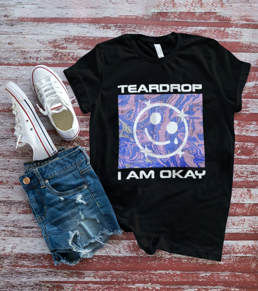 TEARDROP I AM OKAY Smiley Face Camo Pink Blue T-Shirt
