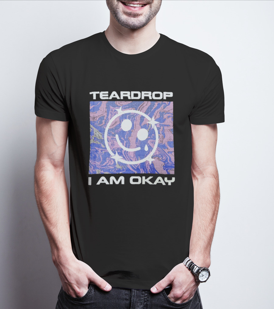 TEARDROP I AM OKAY Smiley Face Camo Pink Blue T-Shirt